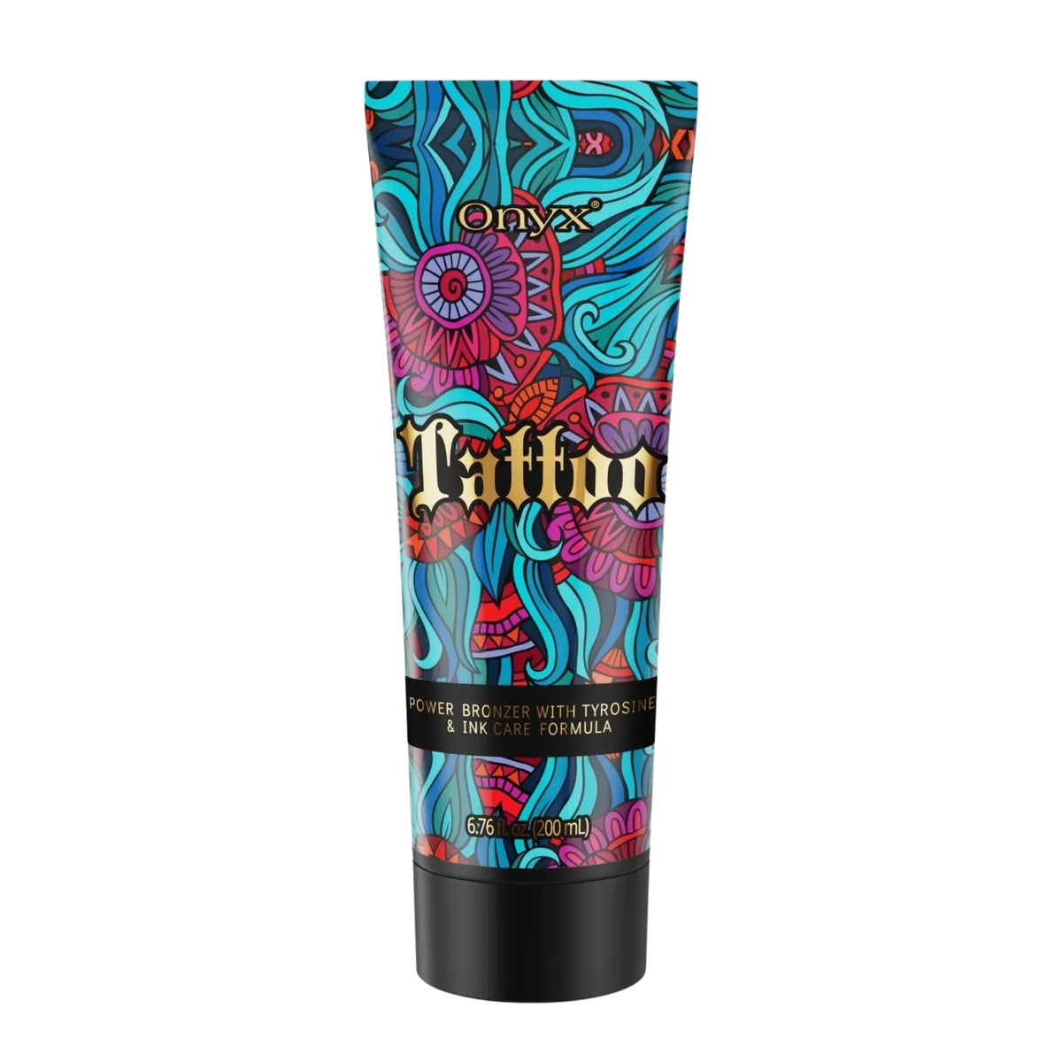 6.76 Fl Oz Onyx Tattoo tanning lotion tube on a white background