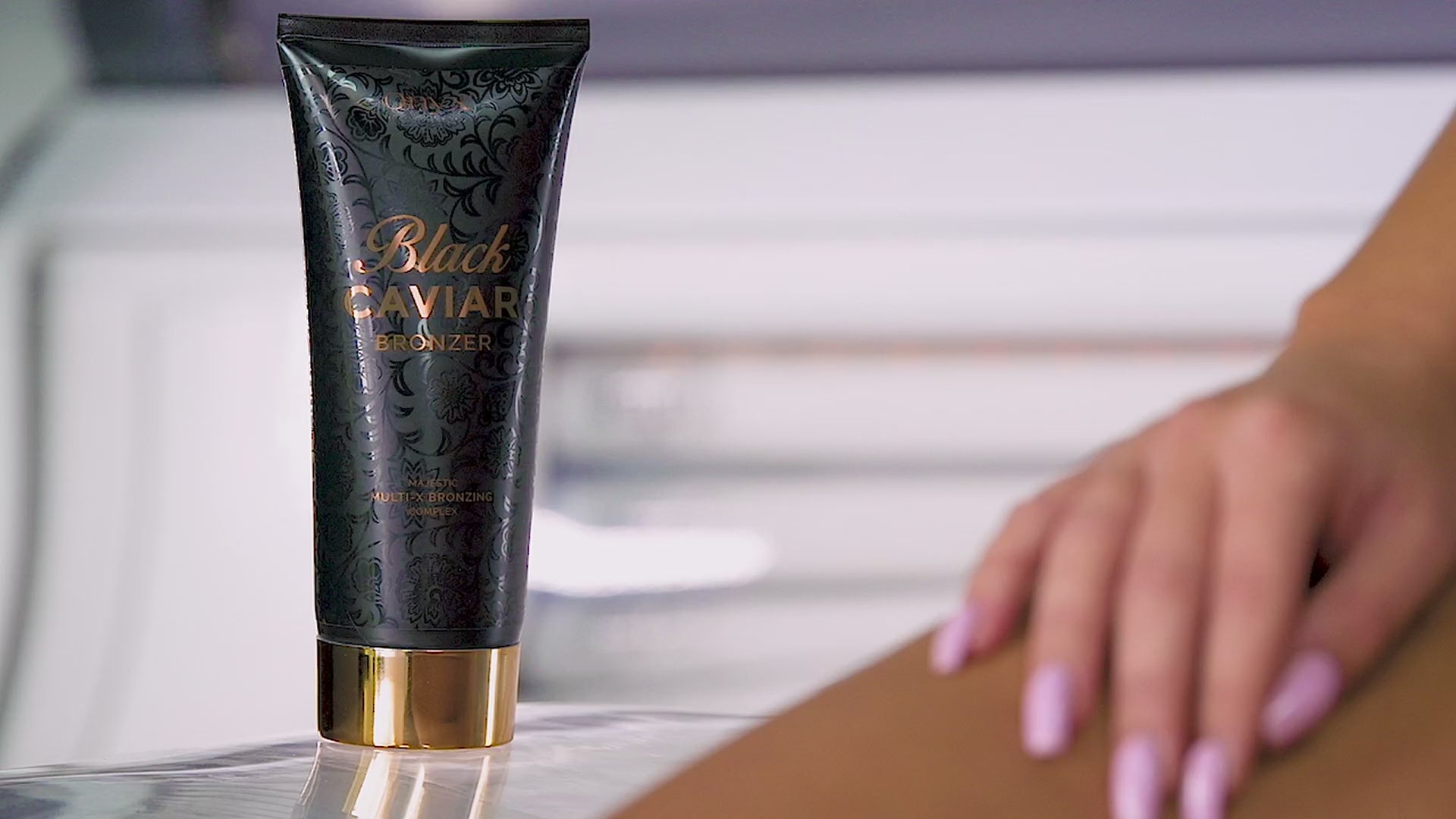 Watch the Caviar tanning lotion in action, a luxurious dark tanning formula enriched with skin-nourishing ingredients for an ultra-smooth, bronzed glow. Perfect for sunbed and outdoor tanning.