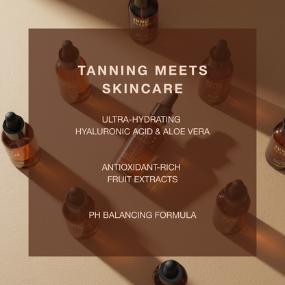 Graphic highlighting skincare ingredients such as hyaluronic acid, aloe vera, and fruit extracts.