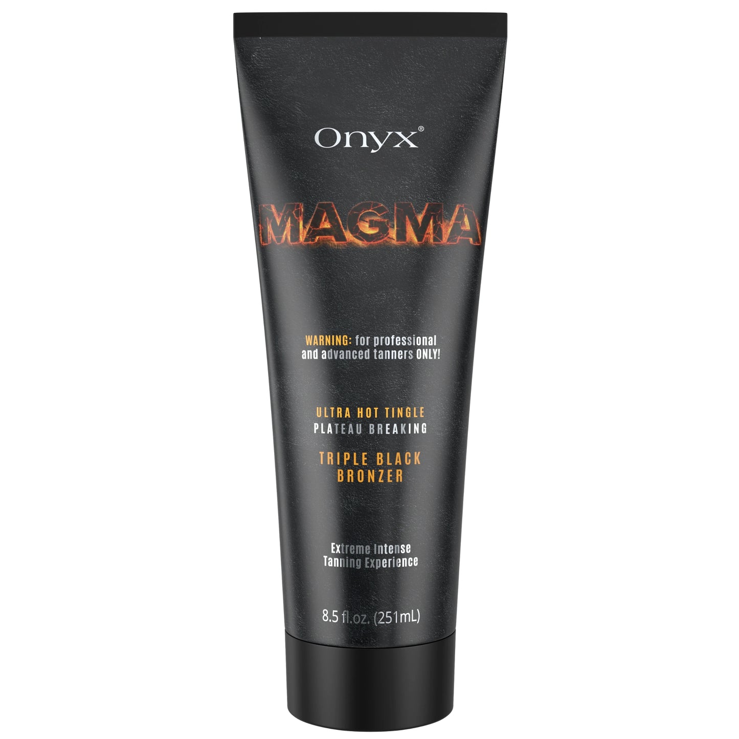 Onyx Magma tingle tanning lotion tube featuring triple black bronzer for intense tanning results.