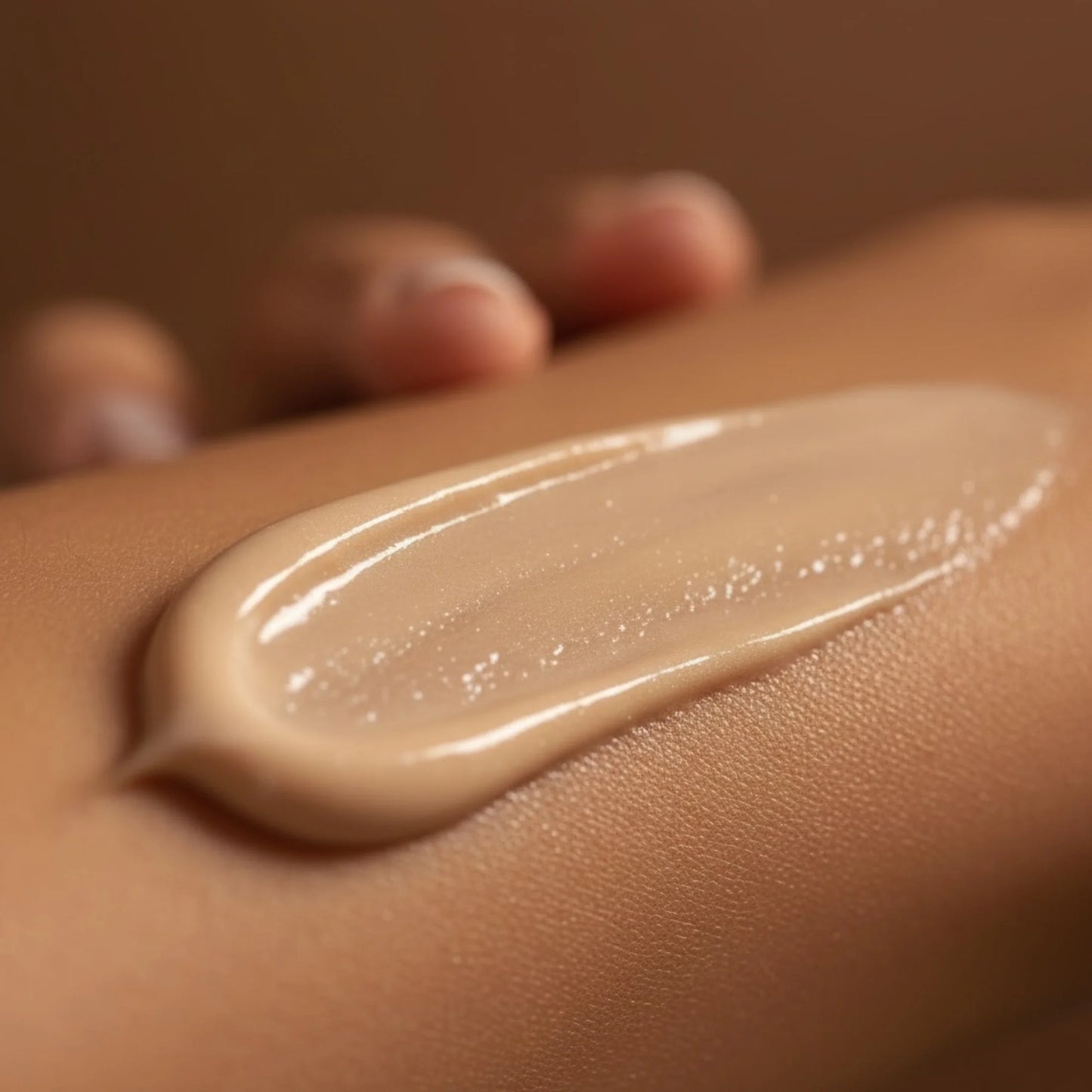 Close-up of Onyx SHE tanning lotion texture applied on skin