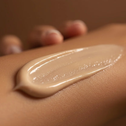Close-up of Onyx SHE tanning lotion texture applied on skin
