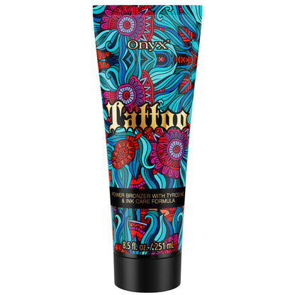 8.5 Fl Oz Onyx Tattoo tanning lotion tube on a white background